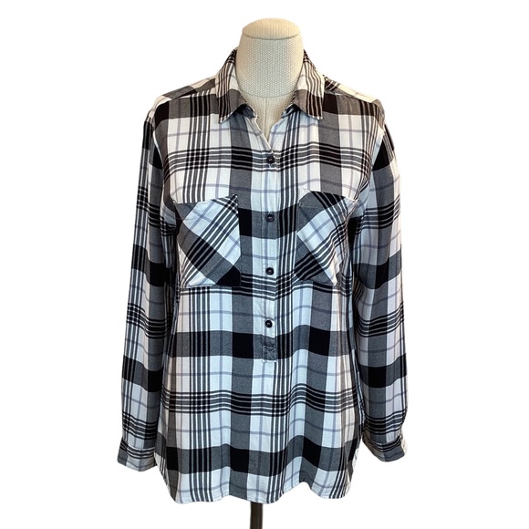 SAKS Fifth Avenue Black White Plaid Shirt - Picture 12 of 12